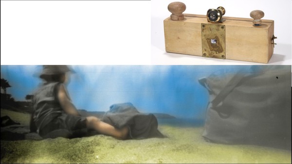 wooden panoramic camera made from a pencil box, 135 film